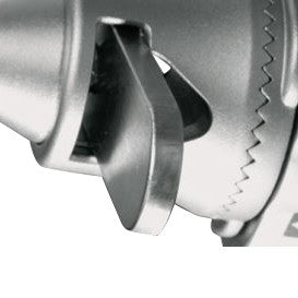 AliMed Clark Socket Plus EZ-On Table Clamp for U.S. Surgical Table Side Rails with a metallic finish and serrated edge detail.