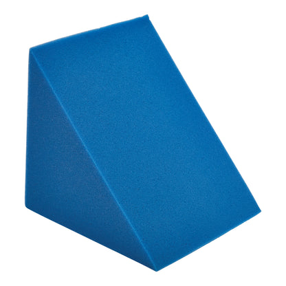 A blue AliMed Uncovered Polyfoam 45 Degree Medium Wedge Positioner is shown on a white background.