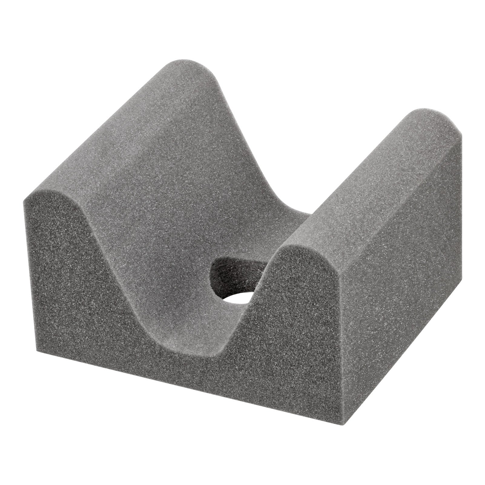 Gray AliMed Uncovered Polyfoam Anterior/Posterior Skull Block with a V-shaped groove and a central hole.