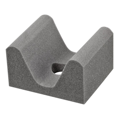 Gray AliMed Uncovered Polyfoam Anterior/Posterior Skull Block with a V-shaped groove and a central hole.