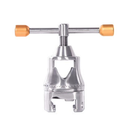 AliMed Clark Socket Plus EZ-On Table Clamp for EU Surgical Table Side Rails, featuring a metal body with a T-shaped handle and orange caps.