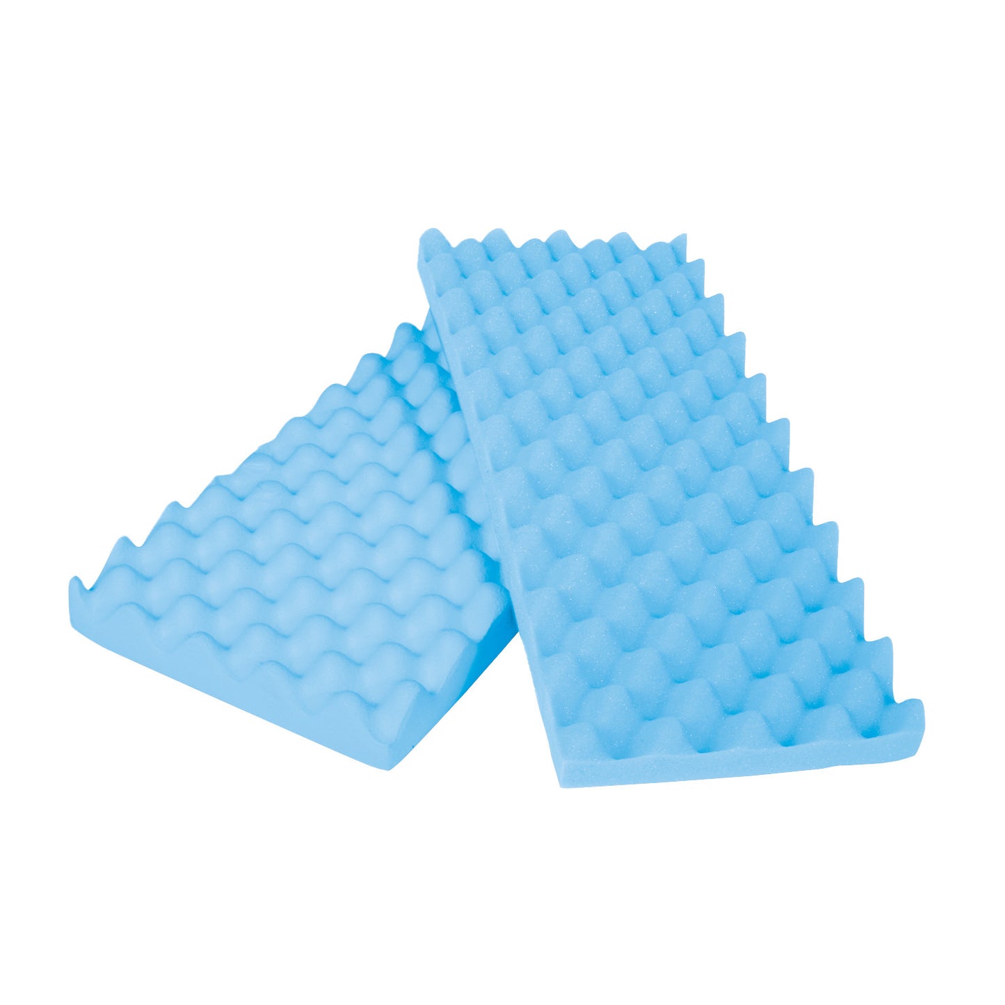 Two blue AliMed Single-Use Foam Ulnar Pad/Toboggan Liners with a wavy, textured surface are shown.