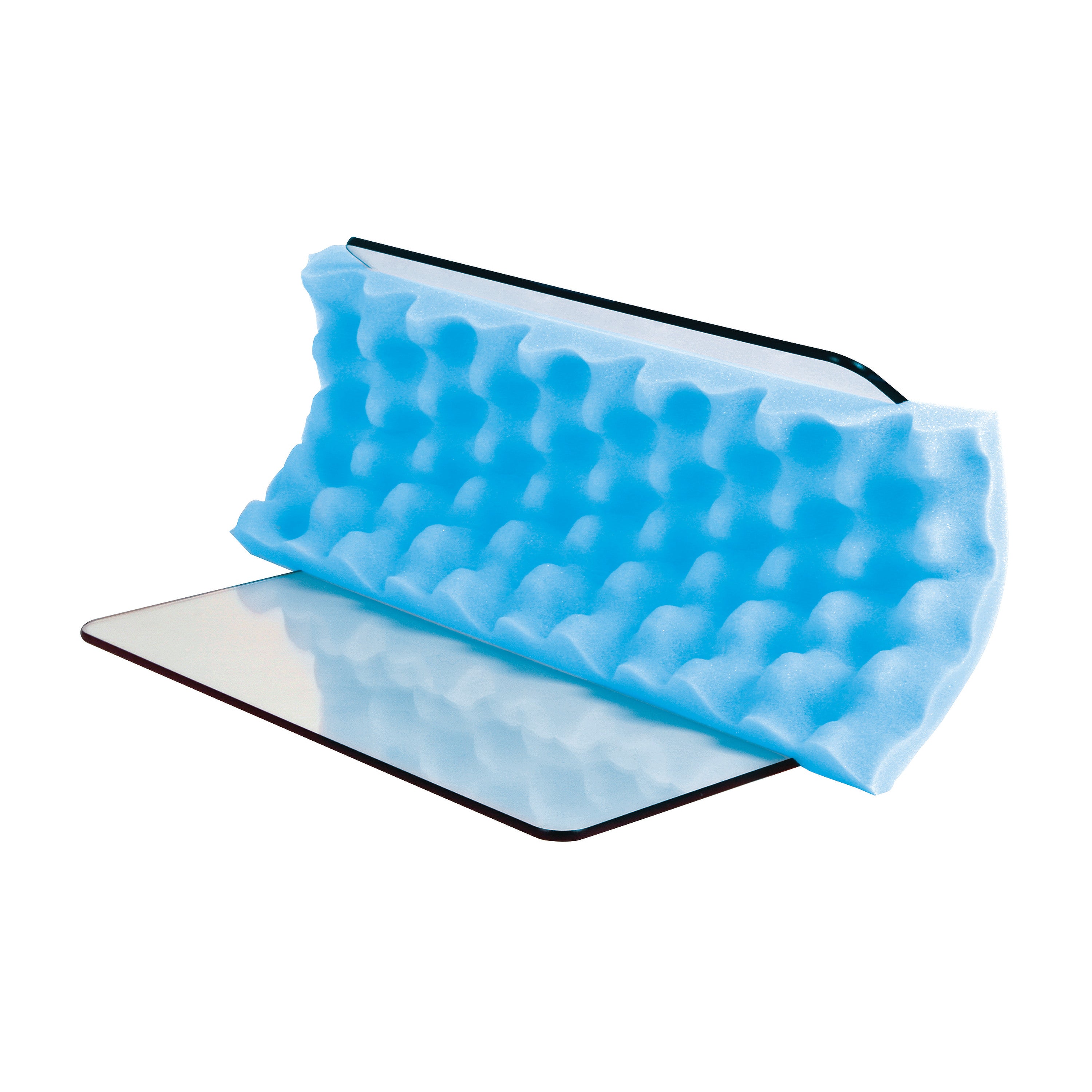 AliMed Single-Use Foam Ulnar Pad/Toboggan Liner, features a blue, textured foam surface resting on a flat, reflective base.