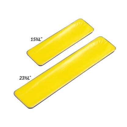 Two yellow AliMed AliLite Standard Armboard Pads in different sizes, labeled 15 1/2 inches and 23 1/2 inches long.