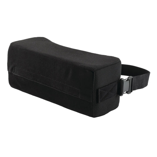 Black External Rotation Pillow for Ossur Formfit Shoulder Brace, rectangular with an adjustable strap and buckle on the side.