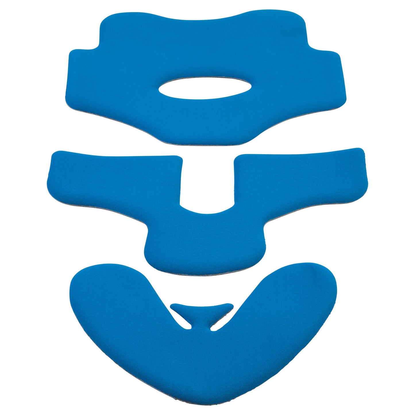 Blue Replacement Pad Set for Ossur Miami J Cervical Collar, featuring three distinct foam pads designed for comfort and support.
