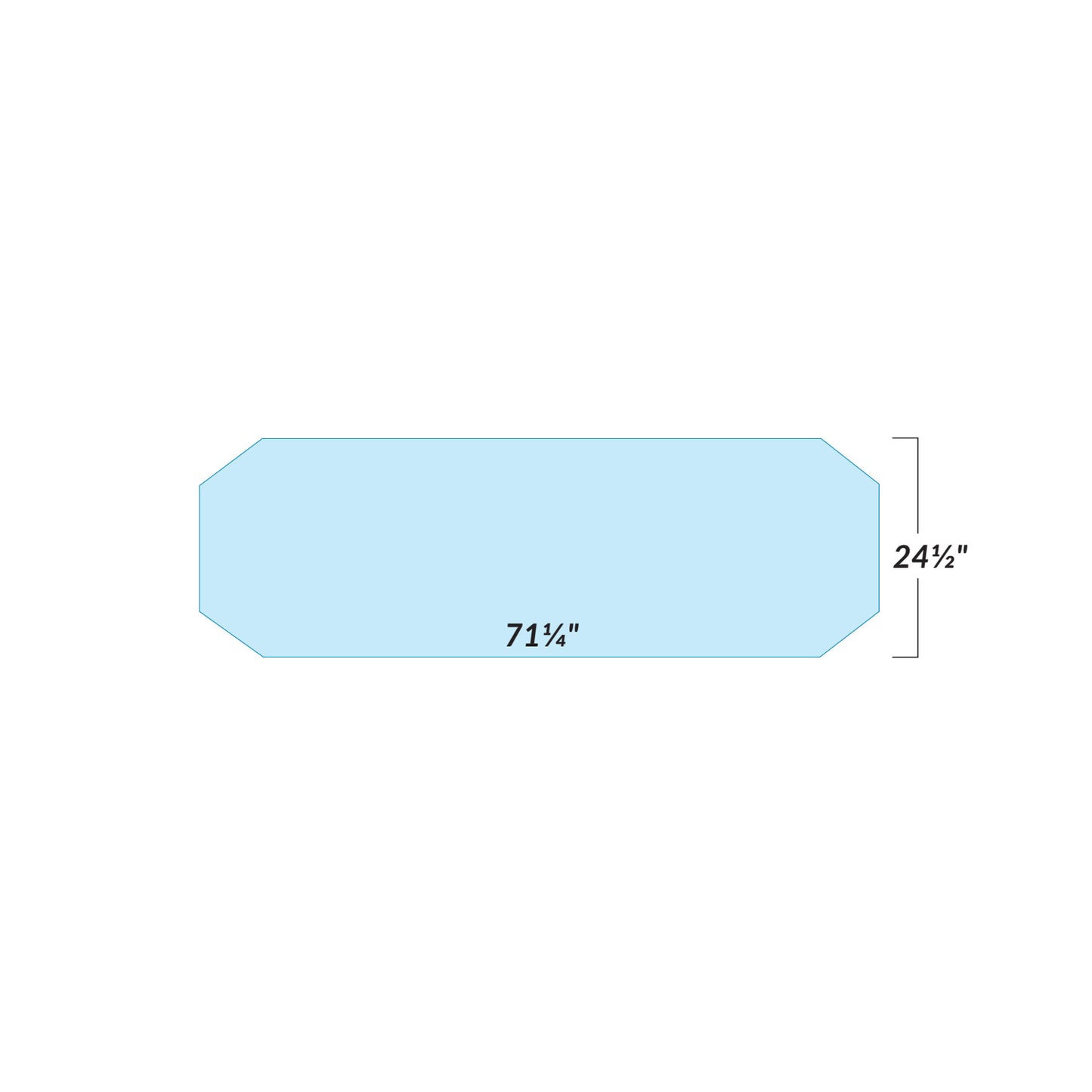 Blue AliMed Support Surface for Midmark/OMI/Pedigo Stretchers, shaped with angled corners. Dimensions: 71 1/2' long, 24 1/2' wide.