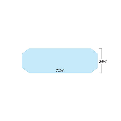 Blue AliMed Support Surface for Midmark/OMI/Pedigo Stretchers, shaped with angled corners. Dimensions: 71 1/2' long, 24 1/2' wide.