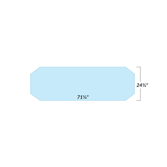 Blue AliMed Support Surface for Midmark/OMI/Pedigo Stretchers, shaped with angled corners. Dimensions: 71 1/2' long, 24 1/2' wide.