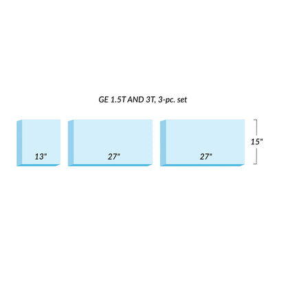 AliMed Support Surface for GE 1.5T/3T MRI Tables, 3-piece set; dimensions: 13", 27", and 27" wide, all 15" high.