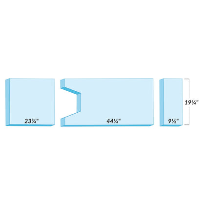 Diagram of AliMed Support Surface for Skytron 3500 Surgical Tables showing three blue foam pieces with measurements.