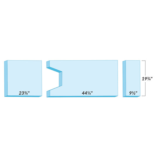 Diagram of AliMed Support Surface for Skytron 3500 Surgical Tables showing three blue foam pieces with measurements.