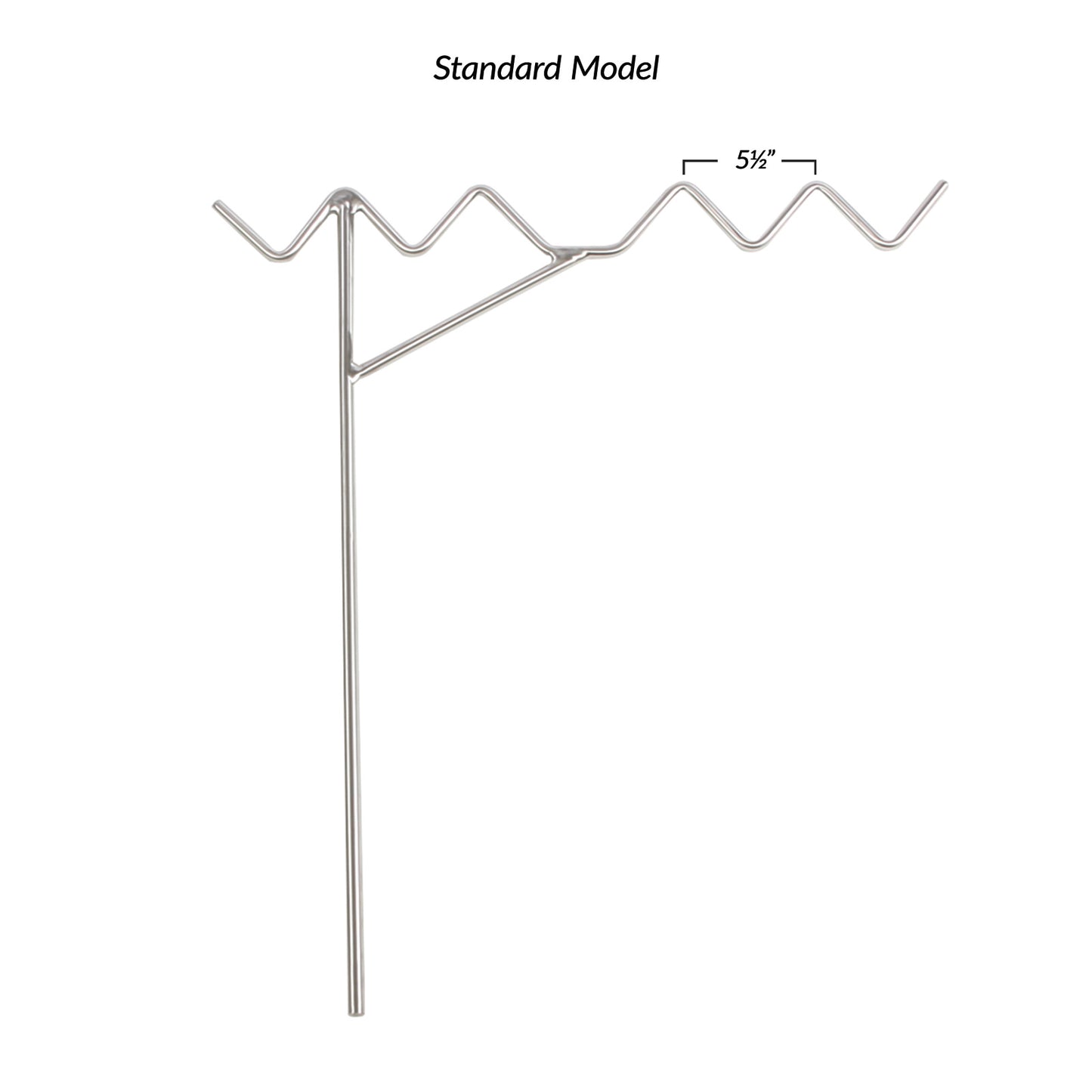 The AliMed Standard Picket Fence Leg Prepper is a metal stand with multiple zigzag peaks and a measurement of 5 1/2 inches.