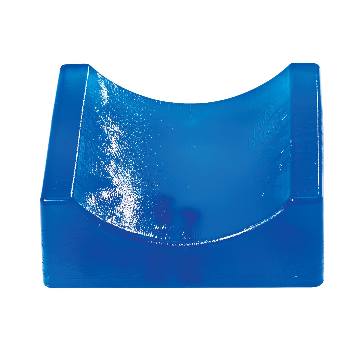 AliMed AliBlue Gel Contoured Headrest, blue and smooth, with a curved top surface designed for comfort and support.