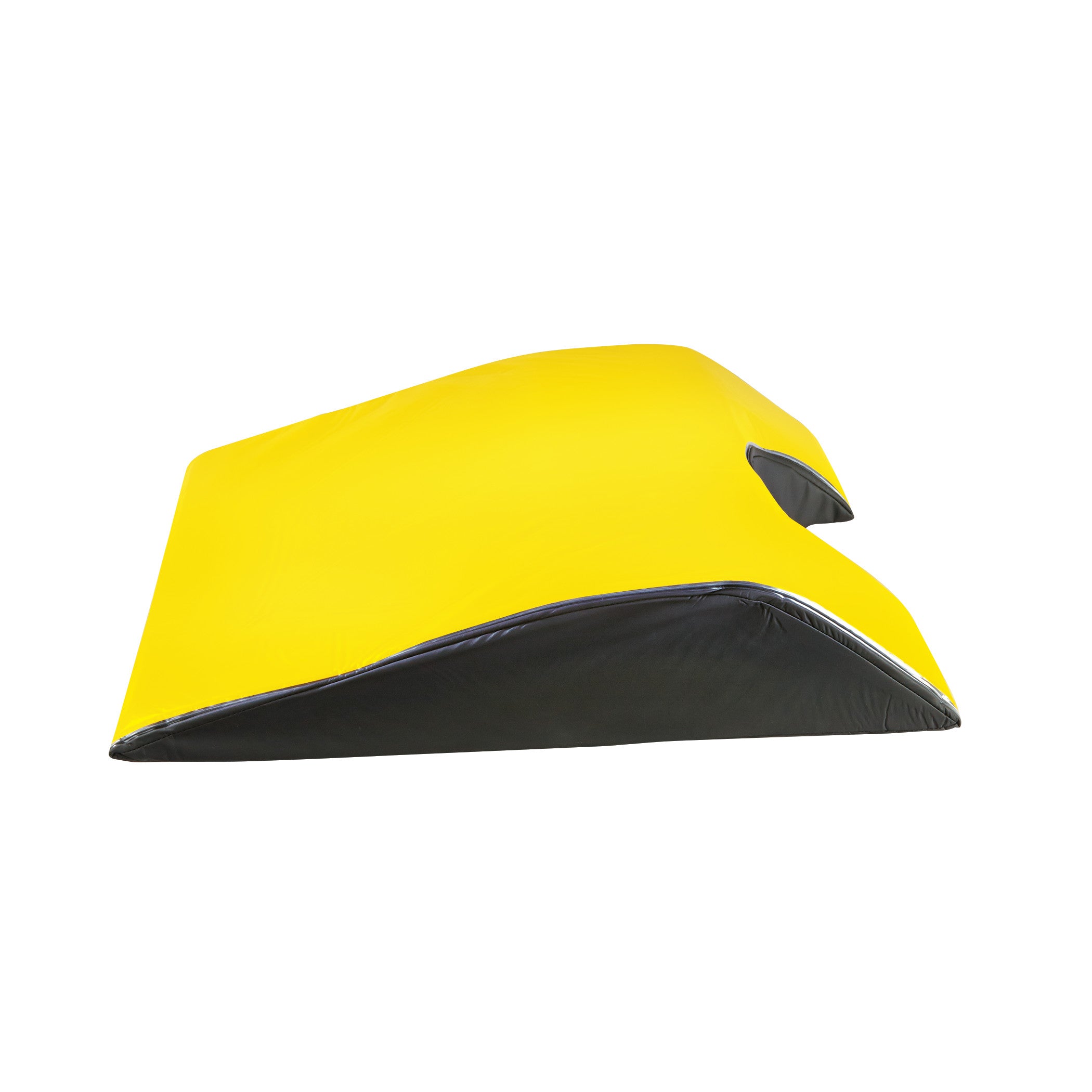 AliMed AliLite Torso Prone Positioner in yellow and black, wedge-shaped for supporting patients in a prone position.