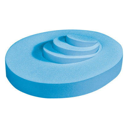 Blue foam donut with concentric rings, called AliMed Adjustable Head Donut Positioner, designed for head support and positioning.
