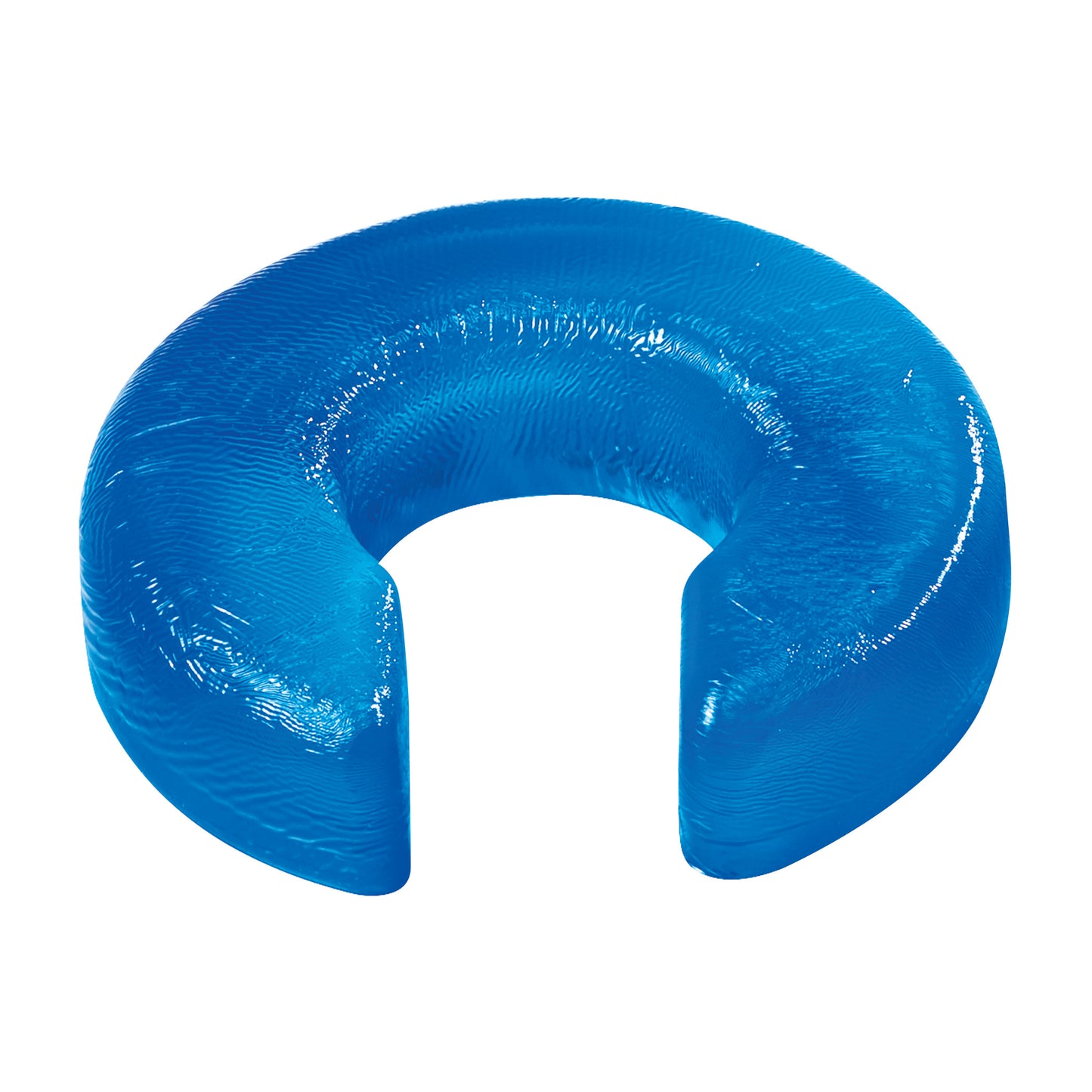 AliMed AliBlue Gel Horseshoe Donut resembling a bright blue, horseshoe-shaped cushion with a textured surface.