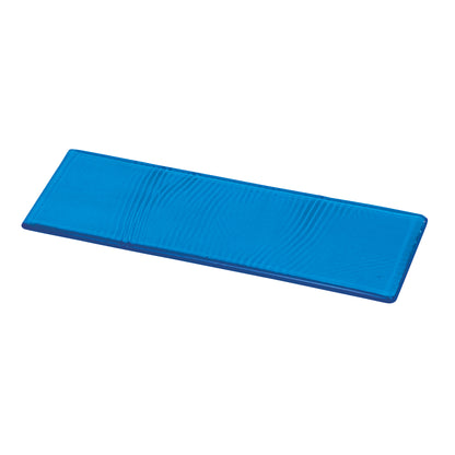 Blue, rectangular foot pad for fractures, labeled "AliMed AliBlue Gel Fracture Table Foot Pad," with a textured surface.