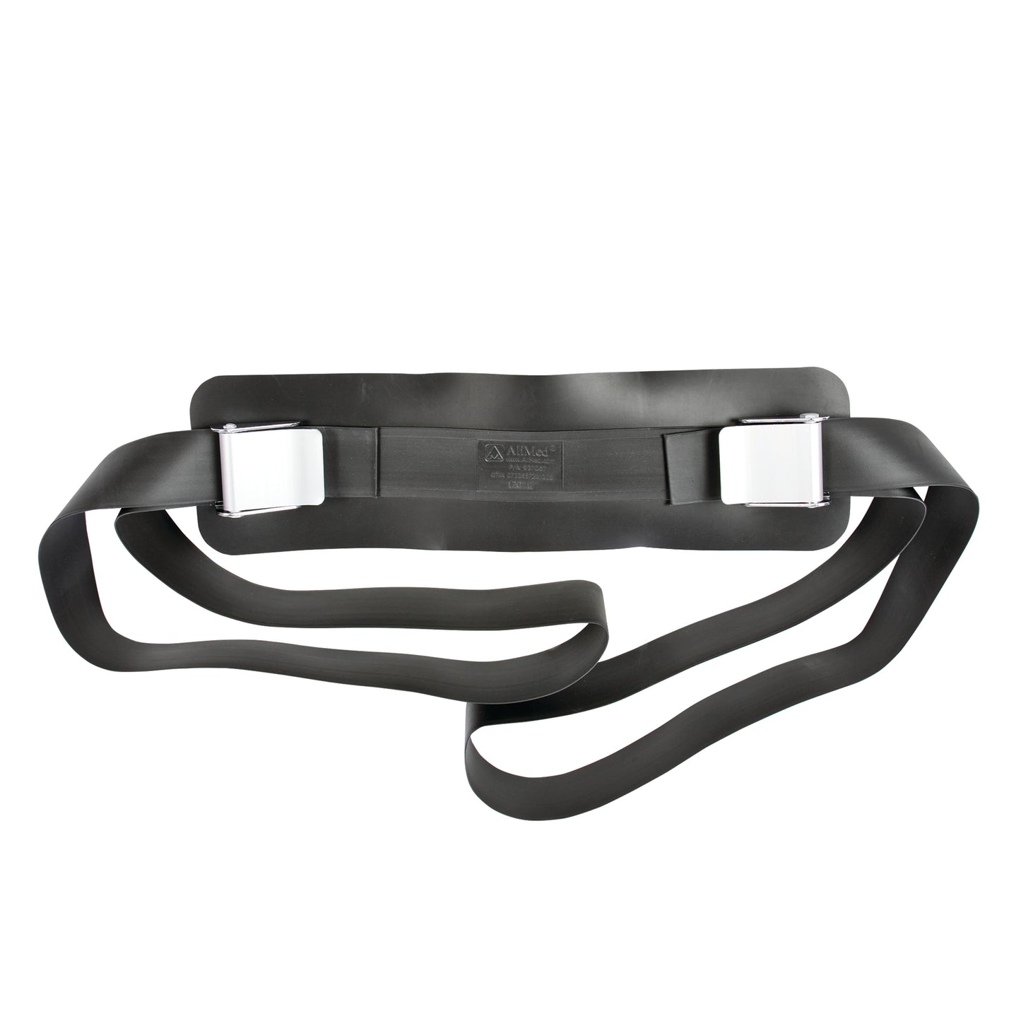 AliMed VeriClean Operating Room Table Strap with Mid-Panel, featuring black straps and metal buckles on a white background.