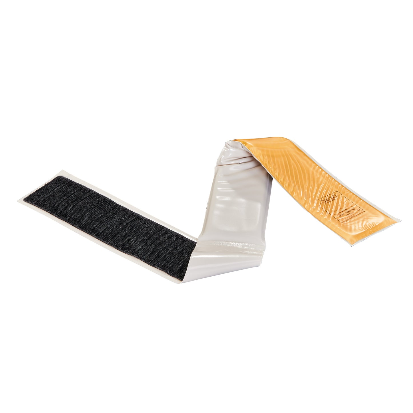 An  Action Gel Arm/Hand Stabilizer Strap featuring a black hook and loop section and a glossy yellow gel pad.