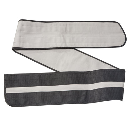 An AliMed Universal Body Strap, featuring a wide, adjustable, black and light gray band with hook and loop closures.